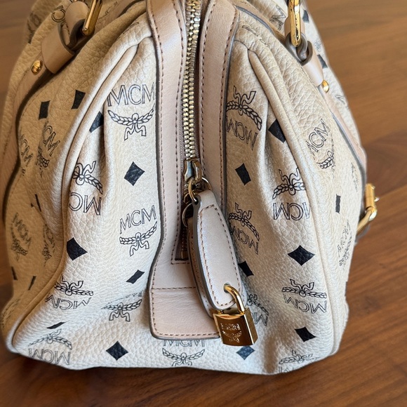 MCM Beige Visetos Leather Boston Bag with Gold Hardware - Picture 13 of 14